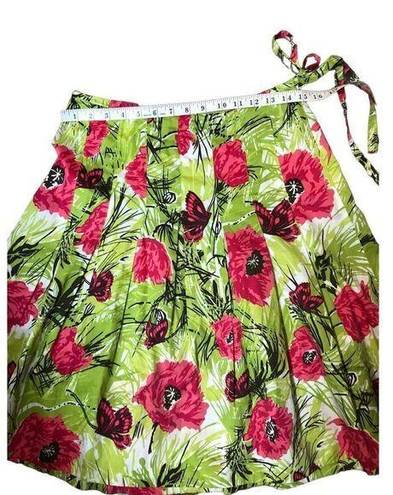 Talbots  Poppy Butterfly Floral Green and Red Pleated Cotton Skirt 4P