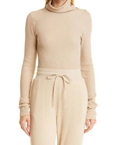 The Range  Stark Beige Waffle Knit Thermal Turtleneck Lightweight Fitted Sweater