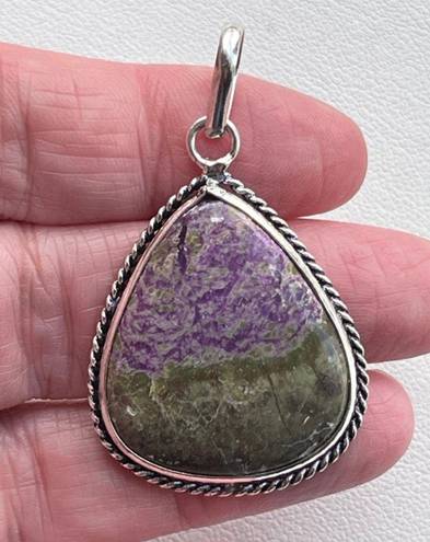 Handmade Teardrop Natural Charoite Gemstone Sterling Silver 1.7” Pendant