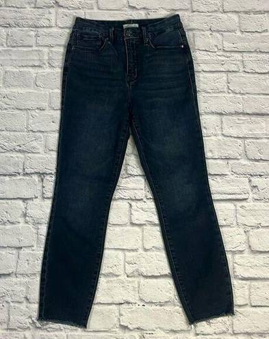 Good American  good waist crop raw hem dark wash jean