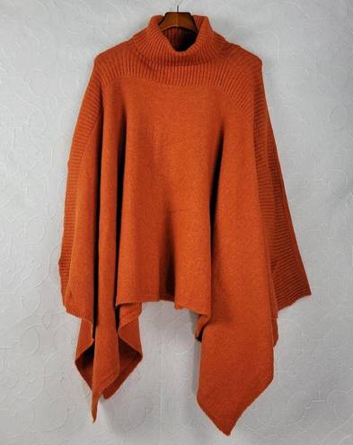 Lou & grey  Womens Poncho Sweater One Size Orange Turtleneck Wool Blend Armholes