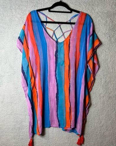 Beach Club Palisades  Cover Up Women OS One Size Multicolor Flowy Sheer Tassels