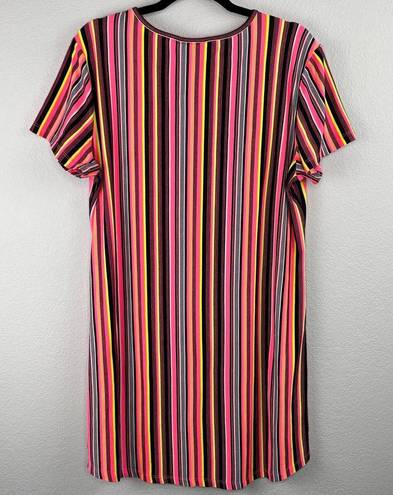 Brooks Bobbie  Multi-Color Knee Length Rainbow Striped T-Shirt Shift Dress XL