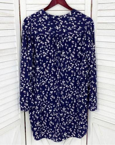 In Bloom Floral Bell Sleeve Tunic Shirt Dress Blue White Small