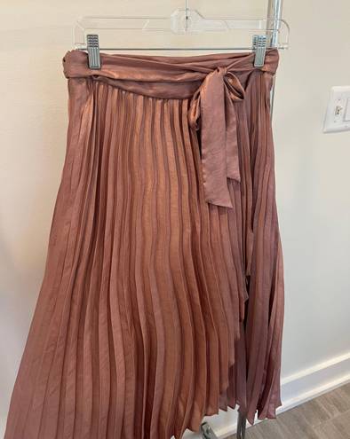 Anthropologie Maeve Paulina Pleated Midi Skirt Metallic Rose Pink, Size 6