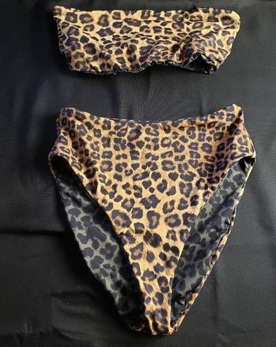 Good American Good‎ American Better Band Reversible Leopard Bandeau Bikini Set Women’s XS