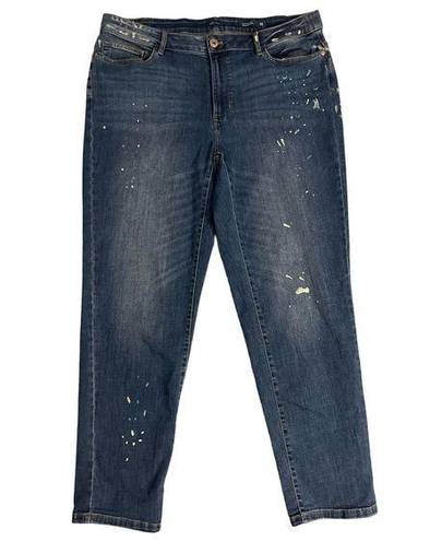 J.Jill  Women’s Paint Splatter Blue Denim Boyfriend‎ Ankle Jeans Size 18