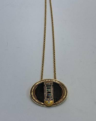 Onyx MARENA VINTAGE GOLD BLACK  CRYSTAL LONG NECKLACE PIN SIGNED PENDANT GERMANY