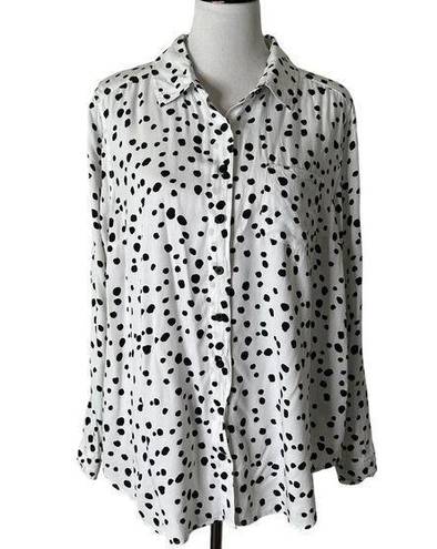 Torrid Womens Black White Polka Dot Blouse Long Sleeve Twill Top Size 1 1X