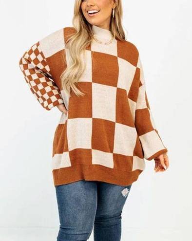 Andthewhy  Brown Checkered Oversized Sweater Sz S NWT