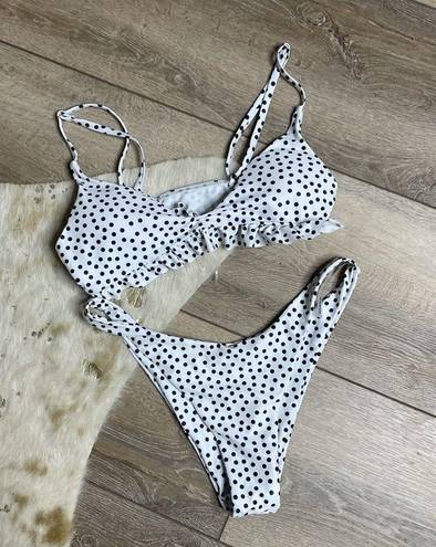 SheIn  polka dot ruffle high cut bikini set