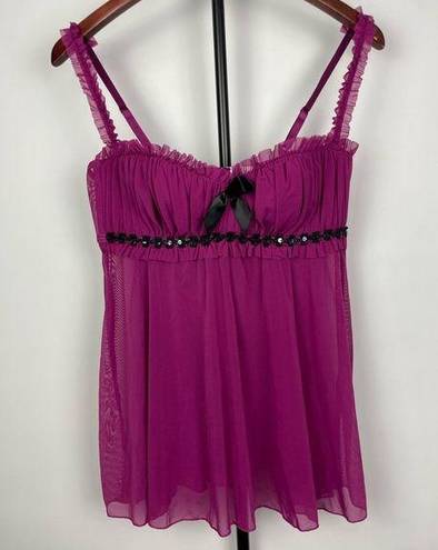 Frederick's of Hollywood Frederick’s of Hollywood Fuchsia Purple Mesh Ruffle Lingerie Sheer Top Dress