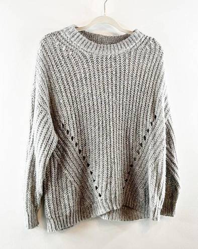 American Eagle Crewneck Pullover Chunky Ribbed Sweater Gray Medium