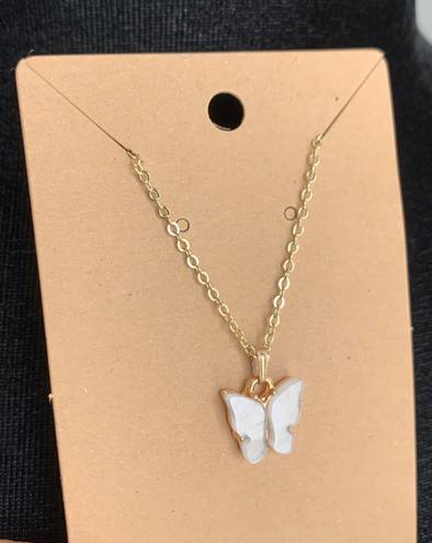 White Butterfly Necklace 14k Gold