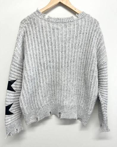 Vintage Havana  Sweater Womens Distressed Star Patch Gray Ribbed Knit NEW