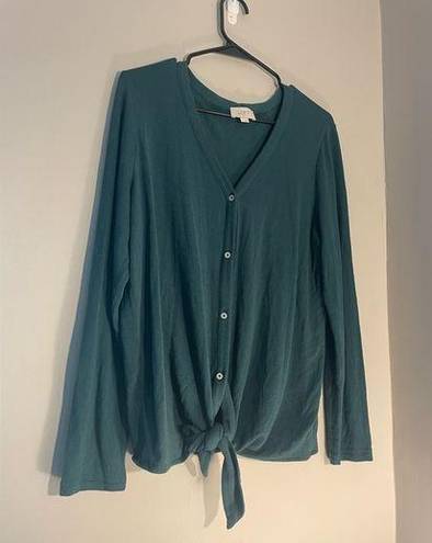 Loft  green button down cardigan with front tie size large super comfy