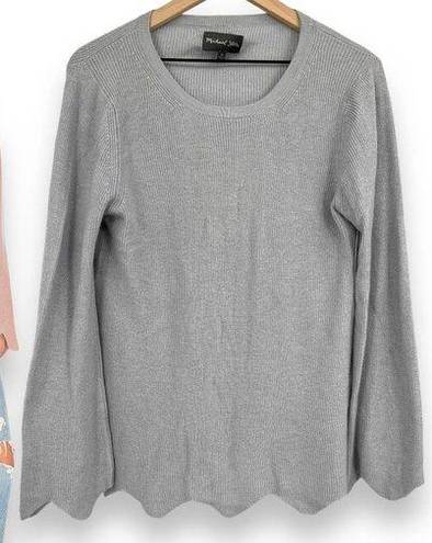 Michael Stars  Gray Cashmere Wool Blend Crewneck Scalloped Hem Sweater Sz XS