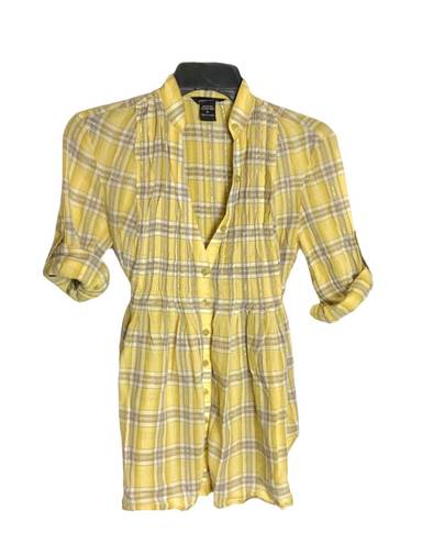 Moda International Gold, Gray, White Plaid w Gold Metallic Threading Shirt Wm S