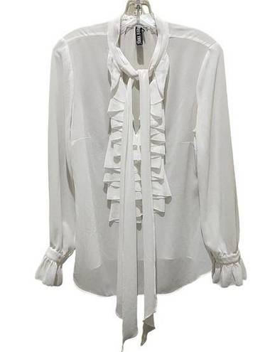 Yoana Baraschi  Ruffle Tie Long Sleeve Sheer Blouse White Size Small