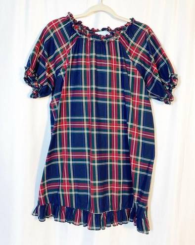 Hill House  The Katherine Nap Dress Navy Blue Tartan Plaid Ruffle Mini Shift