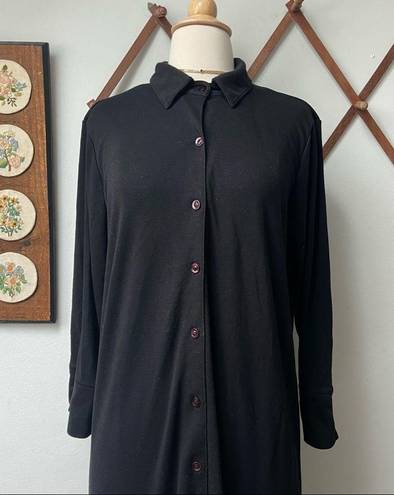 Natori Black Button Down Casual Long Sleeve Dress Medium