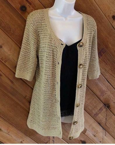 Michael Kors  all seasons gold open knit button down ca…