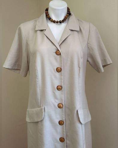 Lee Kathie  Shirt Vintage Beige Wooden Buttons Front Short Sleeves Collard SZ 16W