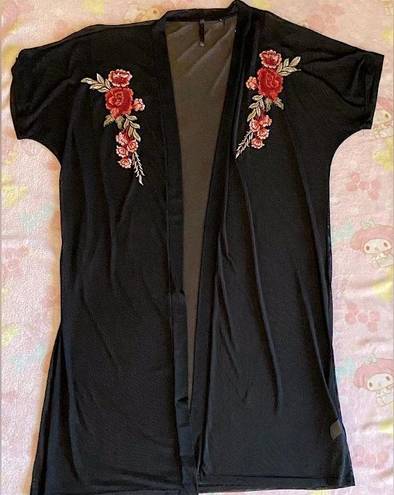 Windsor Black Rose Embroidered Sheer Back Kimono