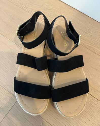 Soda Black Platform Wedge Sandals