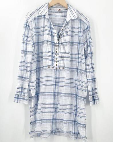 Pilcro and the Letterpress  Tunic Dress Coverup Blue Plaid Gauzy Light SZ Large