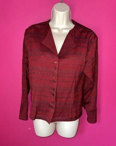 Coldwater Creek  Women’s Petite Small Textured Stripe Red Button Down Top Nwt