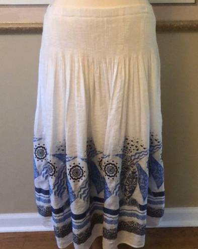 Coldwater Creek  White Blue Embellished Maxi Skirt/sundress