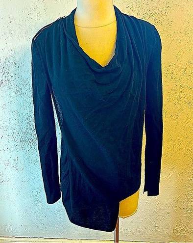 ALLSAINTS  Drina Merino Wool Black Ribbed Draped Zip Shoulder Sweater Size Medium