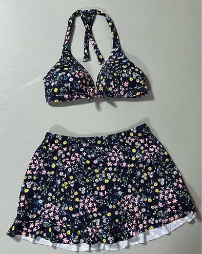 Draper James Navy Blue Floral Bikini Top and Swim-Skirt Bathing Suit Bottoms Coords Matching Set 🌸