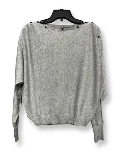 ALLSAINTS Womens Pullover Sweater Gray Heathered Studded Boat Neck Cotton S New