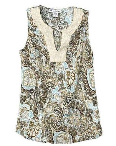 Krass&co Telluride Clothing . Womens Linen Paisley Tank Top Beige Blue Size Small