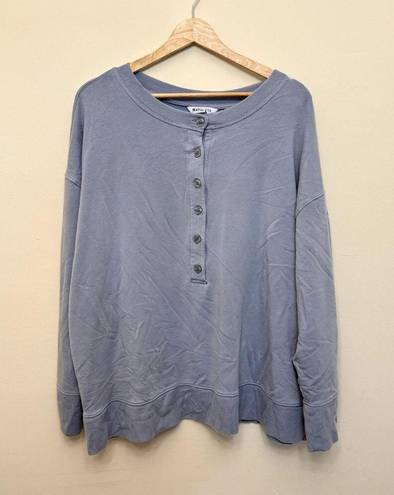 Athleta  Sweatshirt Womens Size 2XL Modal Blend Blue Button Crewneck Boxy Comfy