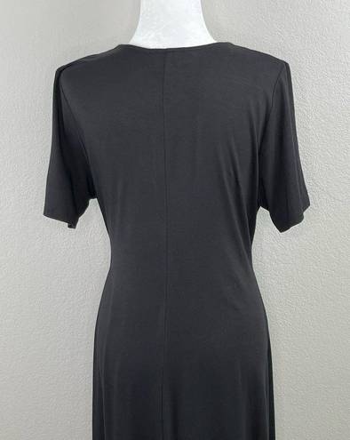 Karen Kane  Solid Black Faux Wrap V-Neck Short Sleeve Midi Dress Size XL