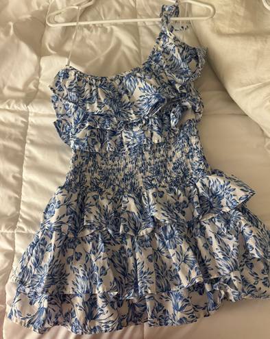 Olivaceous Blue And White Floral Mini Dress