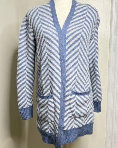 89th and Madison  Open Front Long Cardigan Women’s Size Small Chevron Fuzzy Pockets