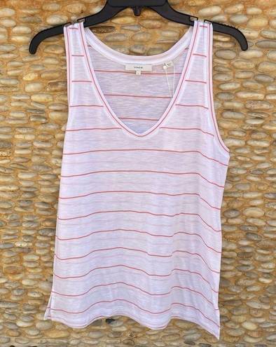 Vince  White Scoop Neck Tank Top w/Watermelon Stripes. Size Large. NWT