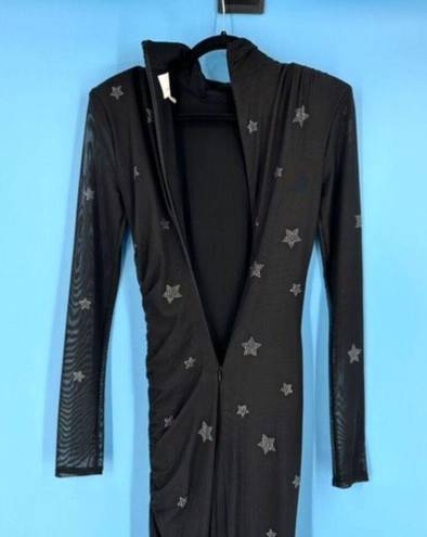 Cinq à Sept  Women's Marlene Rhinestone Star Shirred Mesh Mini Dress Black Size 4