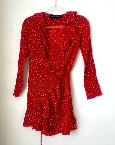 Realisation Par The Alexandra Red Star 100% Silk Long Sleeve Wrap Mini Dress XXS