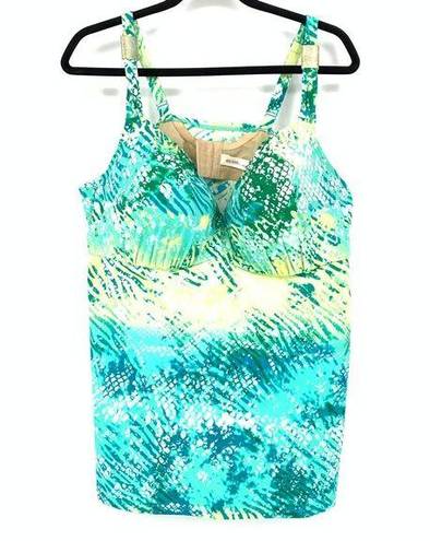 Cacique Swim By  Tankini Top Women's Size 44DD Abstract Print Blue Green