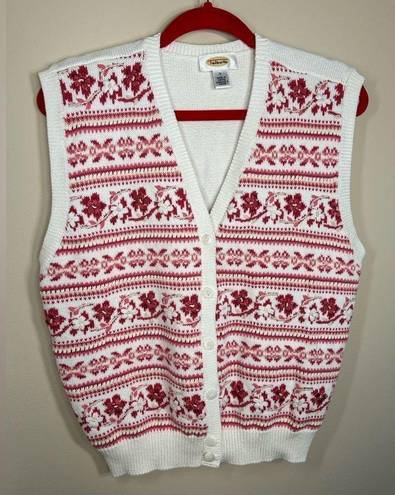 Talbots  Embroidered Floral Valentines Pink Red Vintage Vest