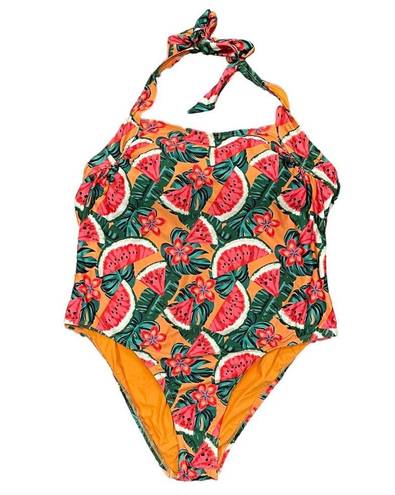 Modcloth NWOT  Ava One Piece Halter Swimsuit 2X Plus Orange Watermelon