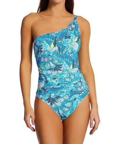 Bleu Rod Beattie Paradise Found One Shoulder One Piece Swimsuit Oahu Teal Size 6