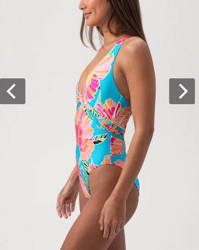 Trina Turk POPPY BELTED PLUNGE ONE PIECE SWIMSUIT