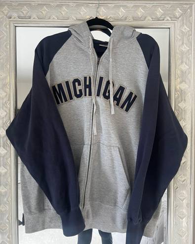 Oversized Michigan Full Zip Hoodie Gray Size XL