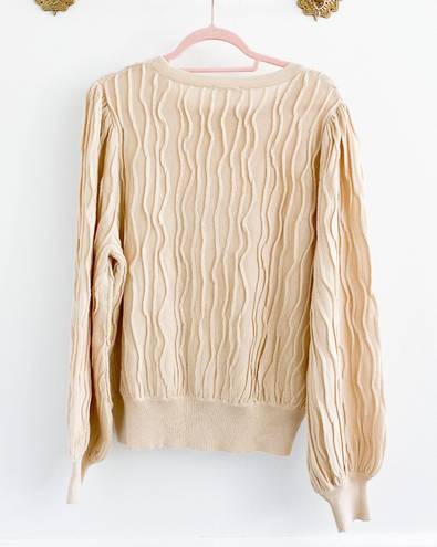 &merci Boutique Cream Textured Stripe Balloon Sleeve Sweater